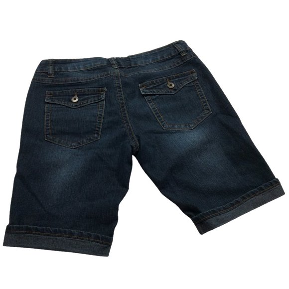 Dark Wash Jean Short w/ Distressing - Picture 2 of 2